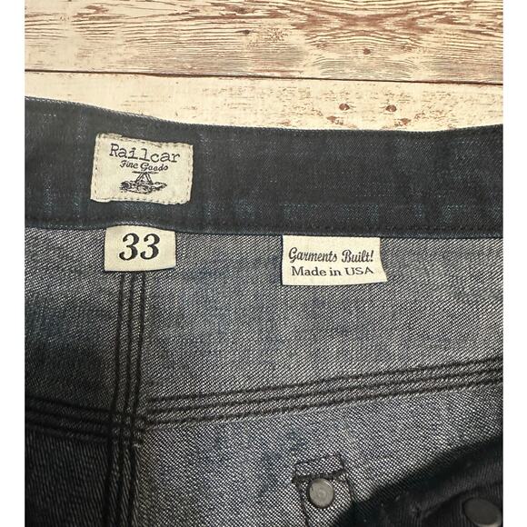 Railcar Fine Goods Jeans Men's Size 33 Dark Denim Distressed Straight Leg Button - Picture 5 of 8